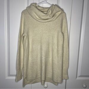 DKNY Jeans Cowl Neck Tunic Sweater Wool Blend Size Small Winter White Cream EUC